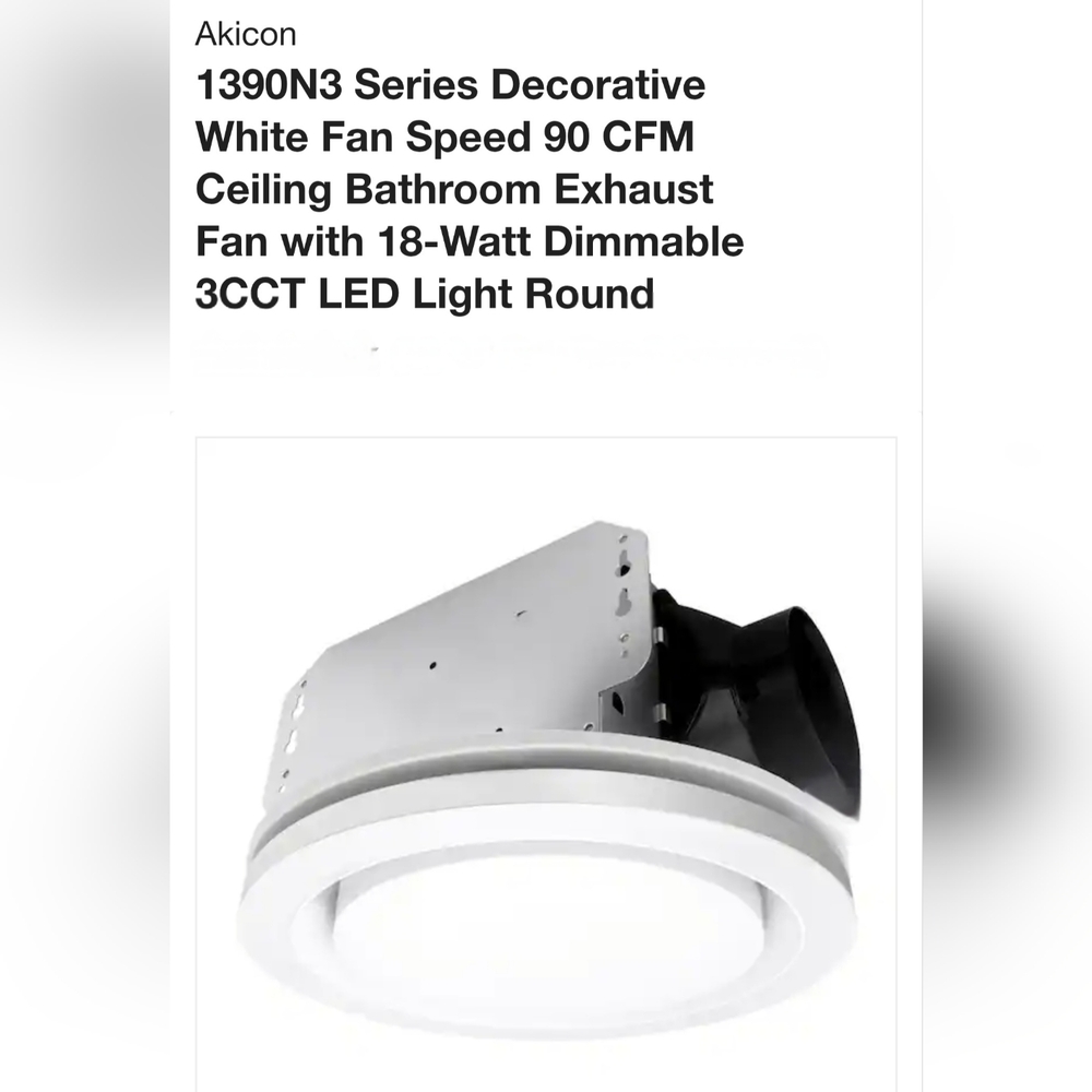 Decorative White Fan Speed 90 CFM Ceiling Bathroom Exhaust Fan LED